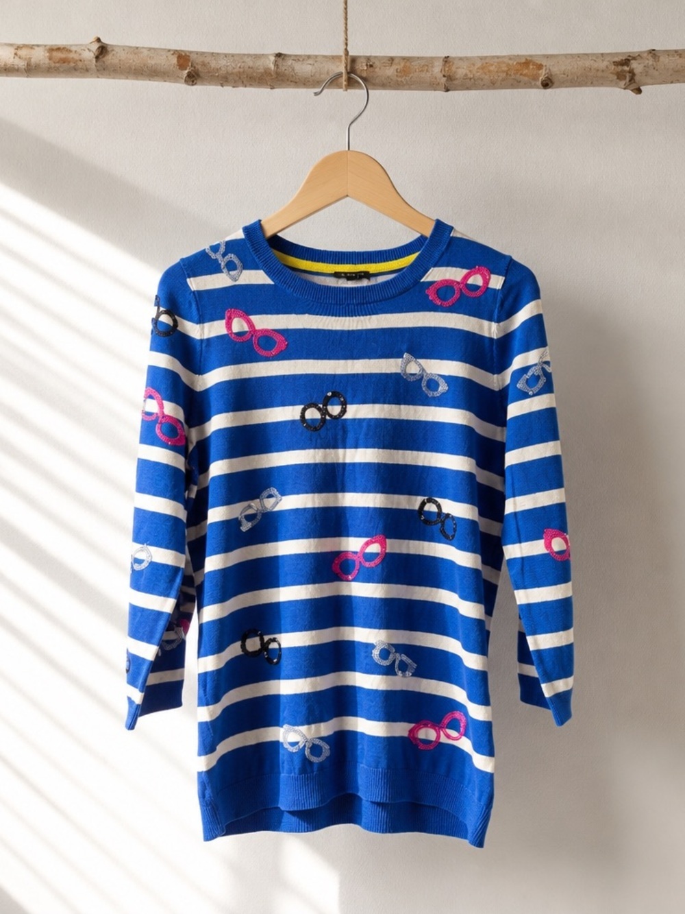Talbots Sequined Glasses Novelty Striped Sweater